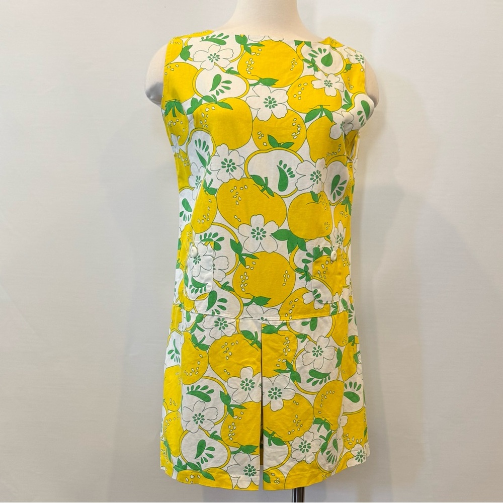 Vintage Playsuit Cotton Yellow Apple Fruit Print MCM 60s Mini Dress Romper L - Picture 5 of 9